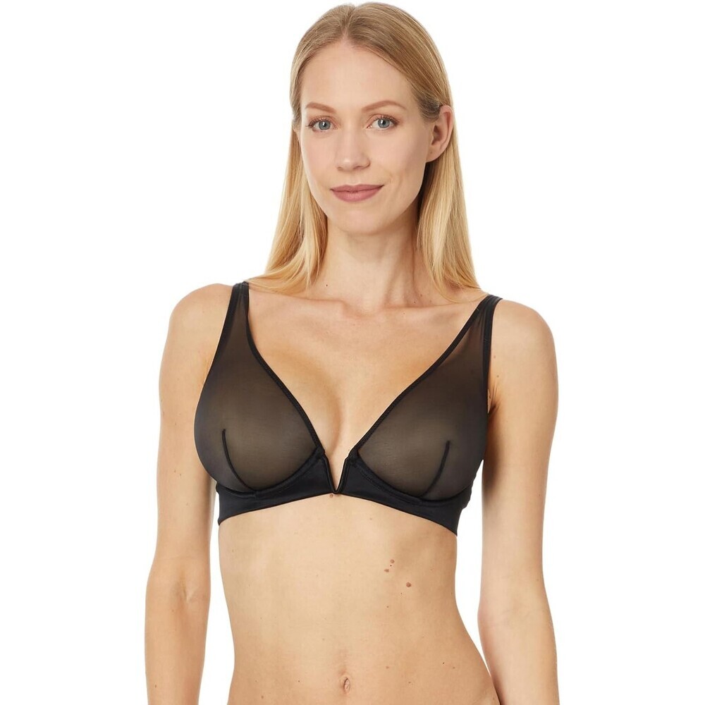 Commando Chic Mesh Plunge Bra Women 34C Black Underwire Adjustable Strap GBO1143